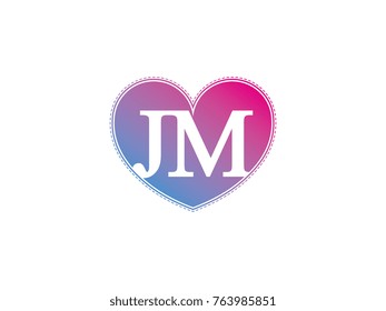 the initial letter JM in the heart symbol as a logo, sign and decoration