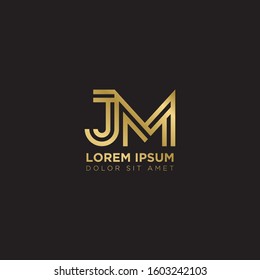 Initial Letter JM linked uppercase overlap modern gold logo vector design template. Suitable for business, consulting group company.