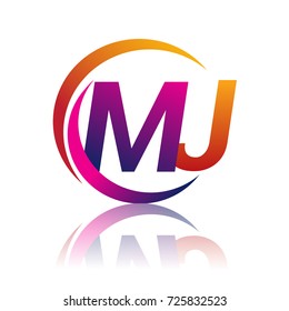 initial letter JM logotype company name orange and magenta color on circle and swoosh design. vector logo for business and company identity.