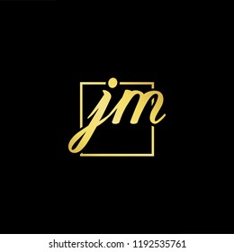 Initial letter JM MJ minimalist art monogram shape logo, gold color on black background