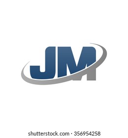 initial letter JM swoosh ring company logo blue gray