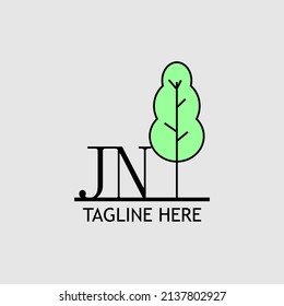 Initial letter JN with green tree logo. Minimal, simple and unique.