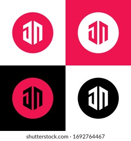 Initial letter JN logo design template elements, red circle shape icon