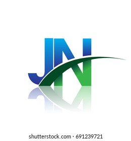 initial letter JN logotype company name colored blue and green swoosh design. vector logo for business and company identity.

