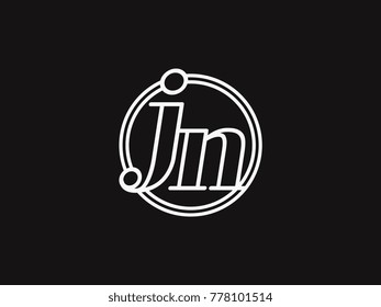 Initial letter jn lowercase outline inside the circle logo template white on black background