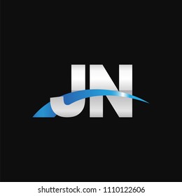 Initial letter JN, overlapping movement swoosh logo, metal silver blue color on black background