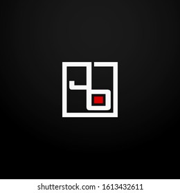 Initial letter JO linked square logo white and red color. Corporate identity design template element. Industry, finance, bank logotype. Square group, technology interaction, network integrate concept.