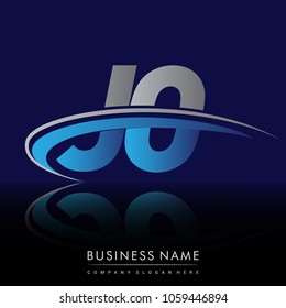 initial letter JO logotype company name colored blue and grey swoosh design. vector logo for business and company identity.