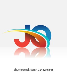initial letter JO logotype company name colored red and blue and swoosh design. vector logo for business and company identity.
