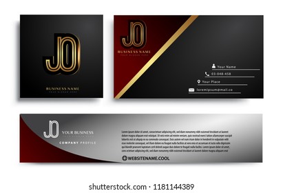 initial letter JO logotype company name colored gold elegant design. Vector sets for business identity on black background.