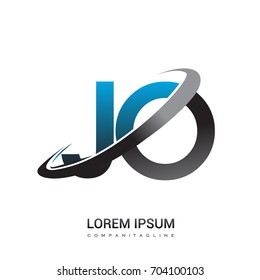 initial letter JO logotype company name colored blue and grey swoosh design. logo design for business and company identity.