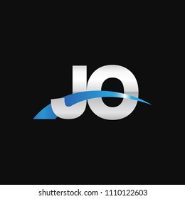 Initial letter JO, overlapping movement swoosh logo, metal silver blue color on black background