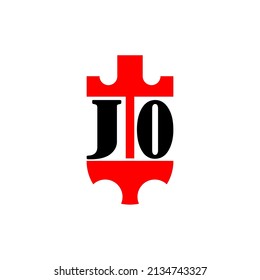 Initial letter JO red crown shield simple logo. Minimal and unique.