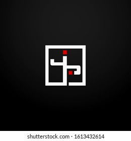 Initial letter JP linked square logo white and red color. Corporate identity design template element. Industry, finance, bank logotype. Square group, technology interaction, network integrate concept.
