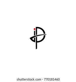 Initial Letter JP Logo with Circle Icon Black and Dot Red