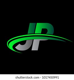 initial letter JP logotype company name colored green and black swoosh design. vector logo for business and company identity.