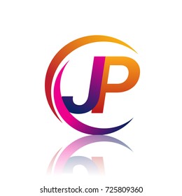 initial letter JP logotype company name orange and magenta color on circle and swoosh design. vector logo for business and company identity.