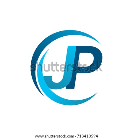 initial letter JP logotype company name blue circle and swoosh design. vector logo for business and company identity.