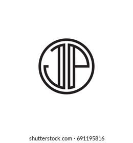 Initial letter JP, minimalist line art monogram circle logo, black color