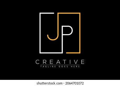 Initial letter jp, pj, j, p elegant and luxury Initial with Rectangular frame minimal monogram logo design vector template