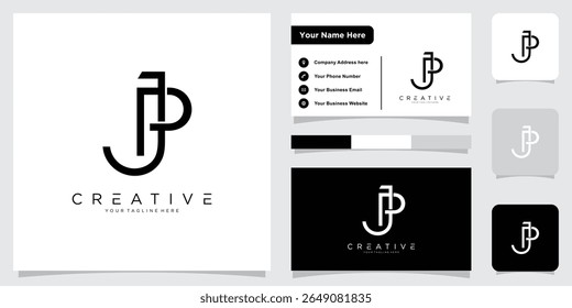 Initial Letter JP or PJ logo design template with business card design