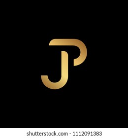 Initial letter JP PJ minimalist art logo, gold color on black background