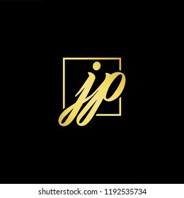 Initial letter JP PJ minimalist art monogram shape logo, gold color on black background