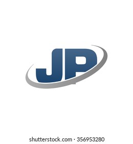 initial letter JP swoosh ring company logo blue gray