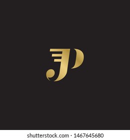 Initial letter jp uppercase modern logo design template elements. Gold letter Isolated on black  background. Suitable for business, consulting group company.