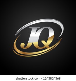initial letter JQ logotype company name colored gold and silver swoosh design. isolated on black background.