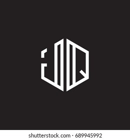 Initial letter JQ, minimalist line art monogram hexagon shape logo, white color on black background