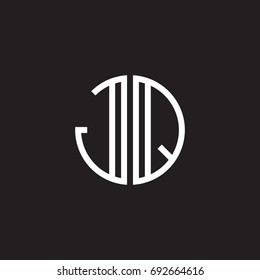 Initial letter JQ, minimalist line art monogram circle shape logo, white color on black background