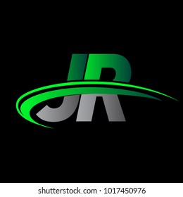 initial letter JR logotype company name colored green and black swoosh design. vector logo for business and company identity.