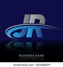 initial letter JR logotype company name colored blue and grey swoosh design. vector logo for business and company identity.