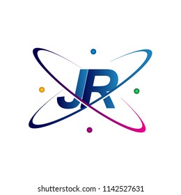 initial letter JR logotype science icon colored blue, red, green and yellow swoosh design. vector logo for business and company identity.
