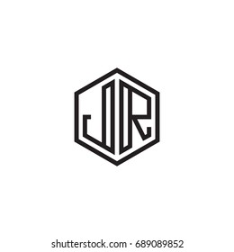 Initial letter JR, minimalist line art monogram hexagon logo, black color