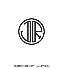 Initial letter JR, minimalist line art monogram circle logo, black color