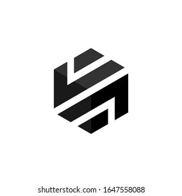 Initial letter jr or N logo template with geometric 3d cube hexagonal illustration in flat design monogram symbol