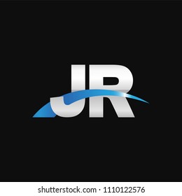 Initial letter JR, overlapping movement swoosh logo, metal silver blue color on black background