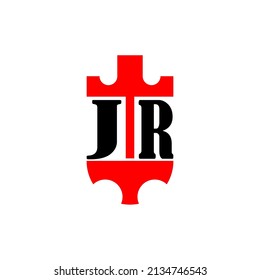 Ursprünglicher Buchstabe JR roten Kronenschild einfaches Logo. Minimal und einzigartig.