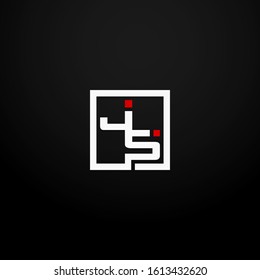 Initial letter JS linked square logo white and red color. Corporate identity design template element. Industry, finance, bank logotype. Square group, technology interaction, network integrate concept.