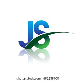 initial letter JS logotype company name colored blue and green swoosh design. vector logo for business and company identity.
