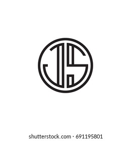Initial letter JS, minimalist line art monogram circle logo, black color