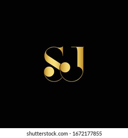 Initial letter JS SJ minimalist art logo, gold color on black background.