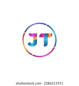 Initial letter JT curve rounded logo, gradient vibrant colorful glossy colors