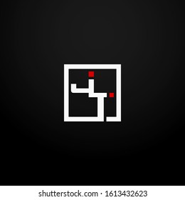 Initial letter JT linked square logo white and red color. Corporate identity design template element. Industry, finance, bank logotype. Square group, technology interaction, network integrate concept.