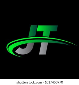 initial letter JT logotype company name colored green and black swoosh design. vector logo for business and company identity.