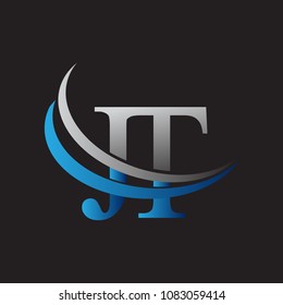initial letter JT logotype company name colored blue and grey swoosh design. vector logo for business and company identity.