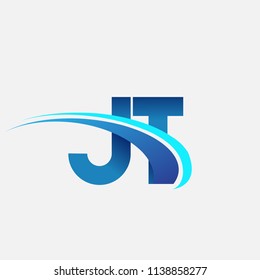 initial letter JT logotype company name colored blue and swoosh design. vector logo for business and company identity.

