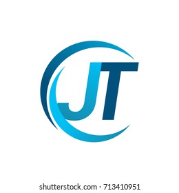 initial letter JT logotype company name blue circle and swoosh design. vector logo for business and company identity.